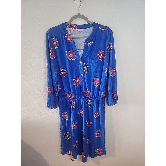 Lilly Pulitzer Beckett Floral Dress Royce Blue Preppy Size Large - Picture 1 of 6